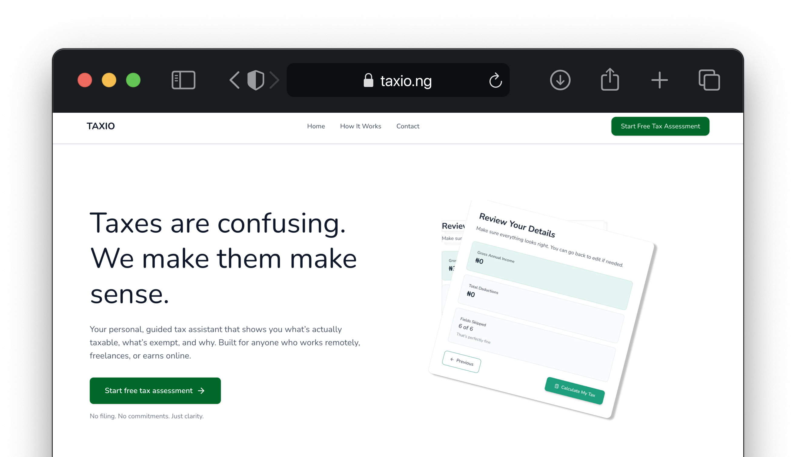 Screenshot of the Taxio website